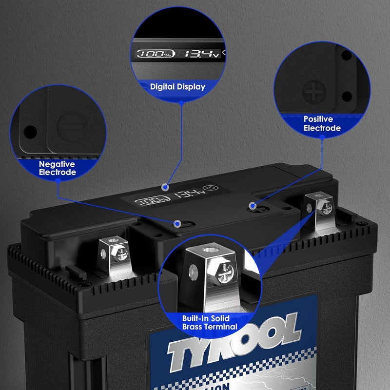 TYKOOL 51913/51814 LiFePO4 Lithium Motorcycle Battery, 420CCA,Digital Readout, Fits for BMW motorcycle,R1200RT, K1200LT, R80GS; Champion Generator, Dual Fuel Generator, Lawn Mower Battery - Image 3